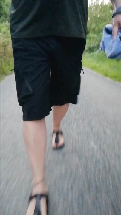 Out and About with Nylon Feet in Birkenstocks in the Morning
