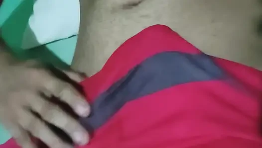 Playing with the big thick cock under the red underwear