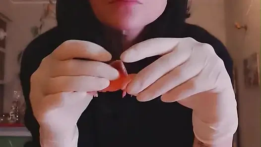 i'm hungry now eating salmon WHITE LATEX GLOVES GODDESSLOLLI
