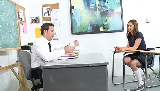 Big boobs babe sucks teachers cock to get extra credit