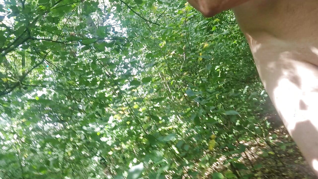 Naked guy walking in the woods