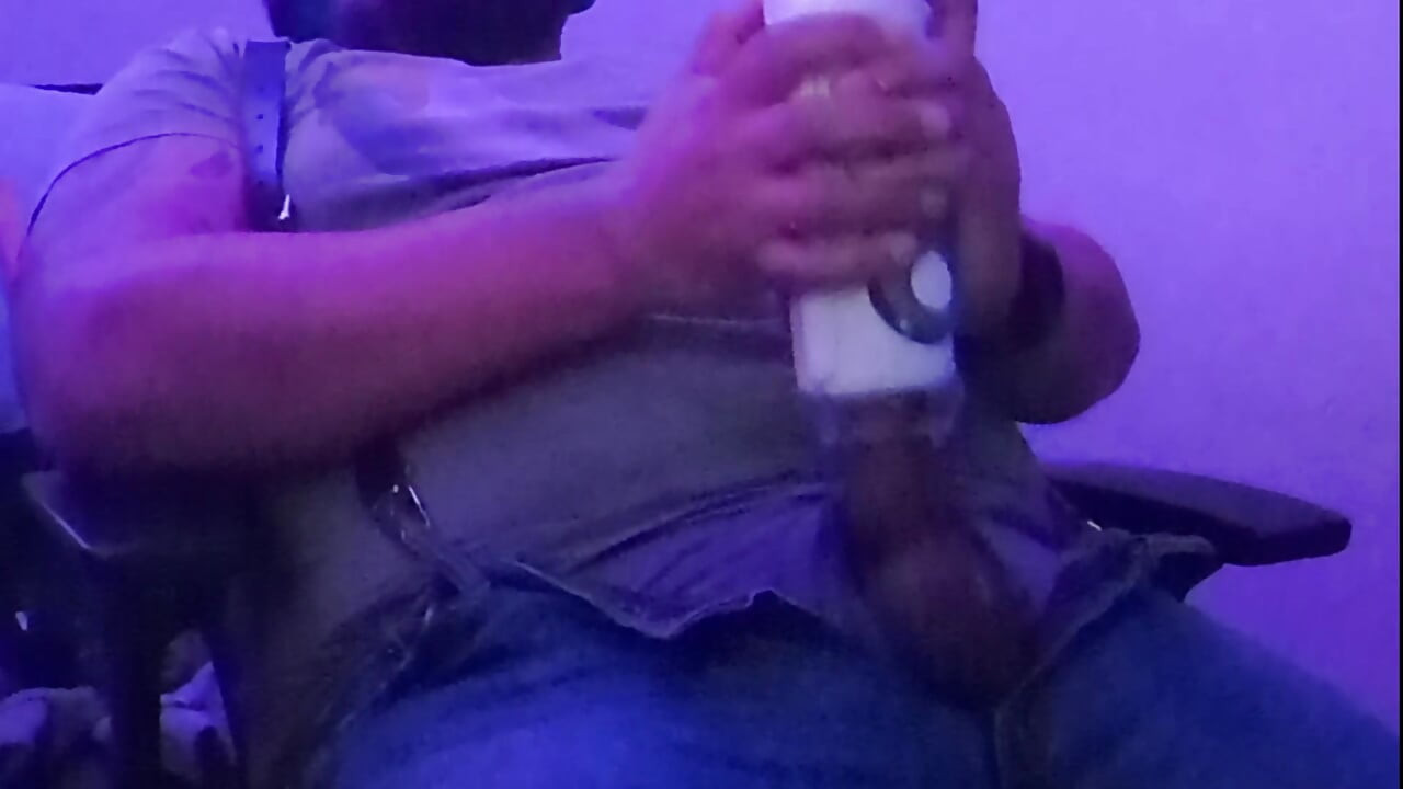 Stroking My Thick Dick With a Toy Wearing Leather Suspenders