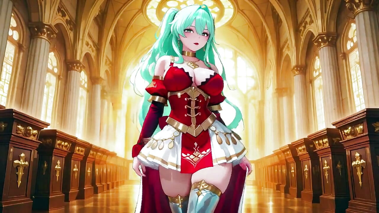 Muslos plateados bajo la armadura roja y blanca, arrodillando a Lazily en el dormitorio. ¿Quién puede resistir esta mirada divina pero salvaje?