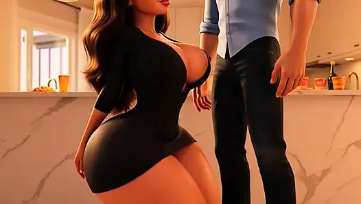 Hot Curvy Married Brazilian Wife Secretly Fucked by Young Neighbor in Kitchen Before Guests Arrive (AI generated)