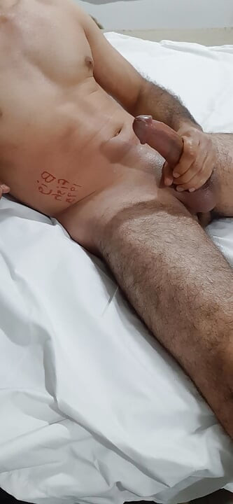 Sexy man alone at home masterbating with his big dick and Cumming