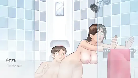 Anon sucks Debbie's asshole and squeeze her big boobs in shower - summertime saga gameplay part 3