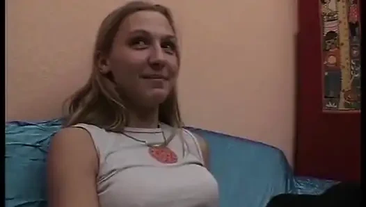 Horny blonde fucks her pierced cunt with a massive dildo