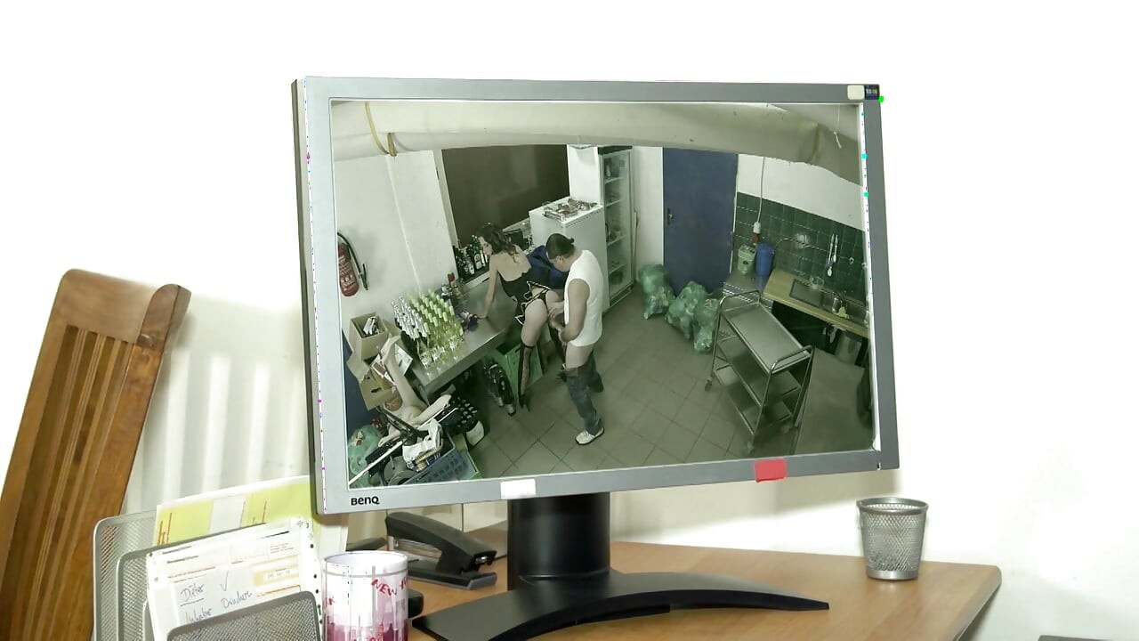 Two hot MILFS in action. One in the office and the other one in the kitchen of the restaurant 2 scenes in 1