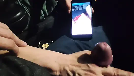 Almost caught! He jerks off in traffic in front of me, I love watching. Big cumshot!  Part 2