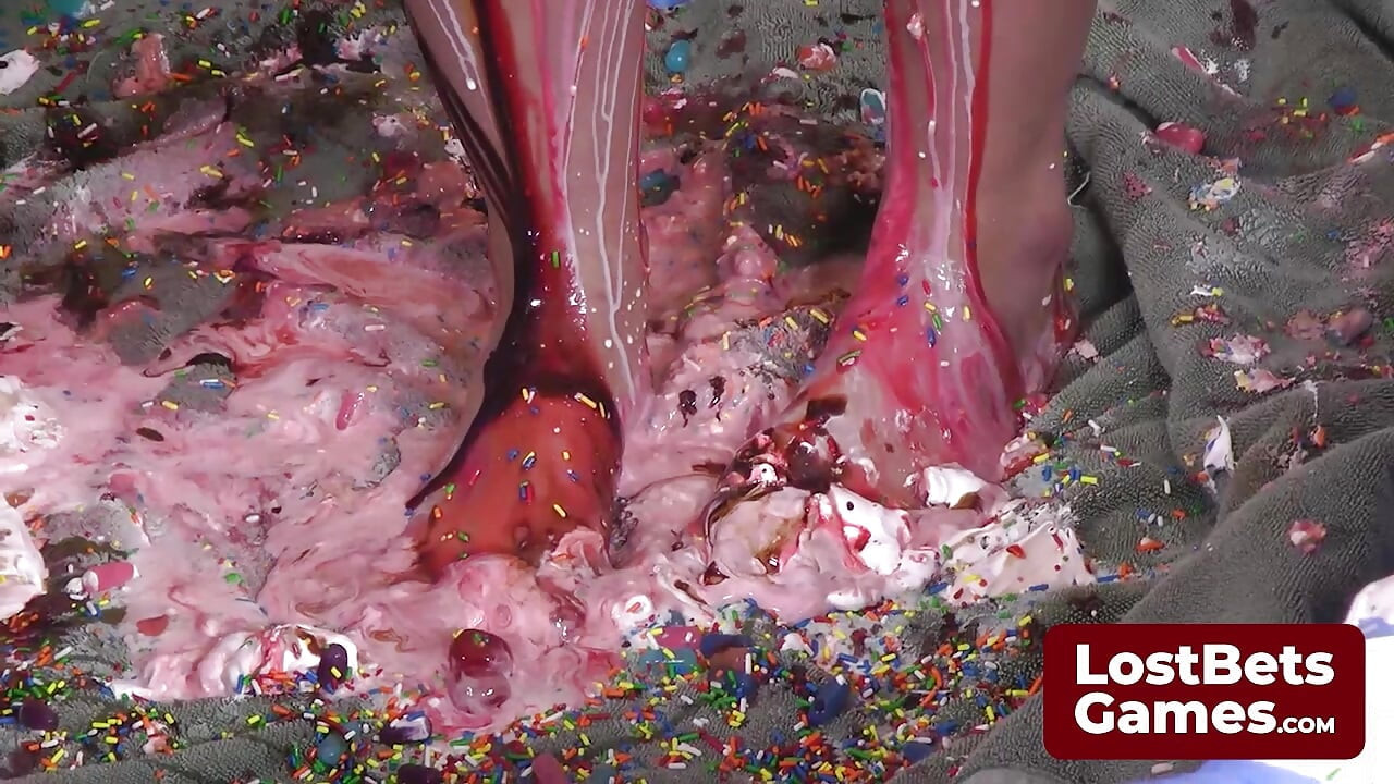 Four lesbians playing strip facial with messy food play