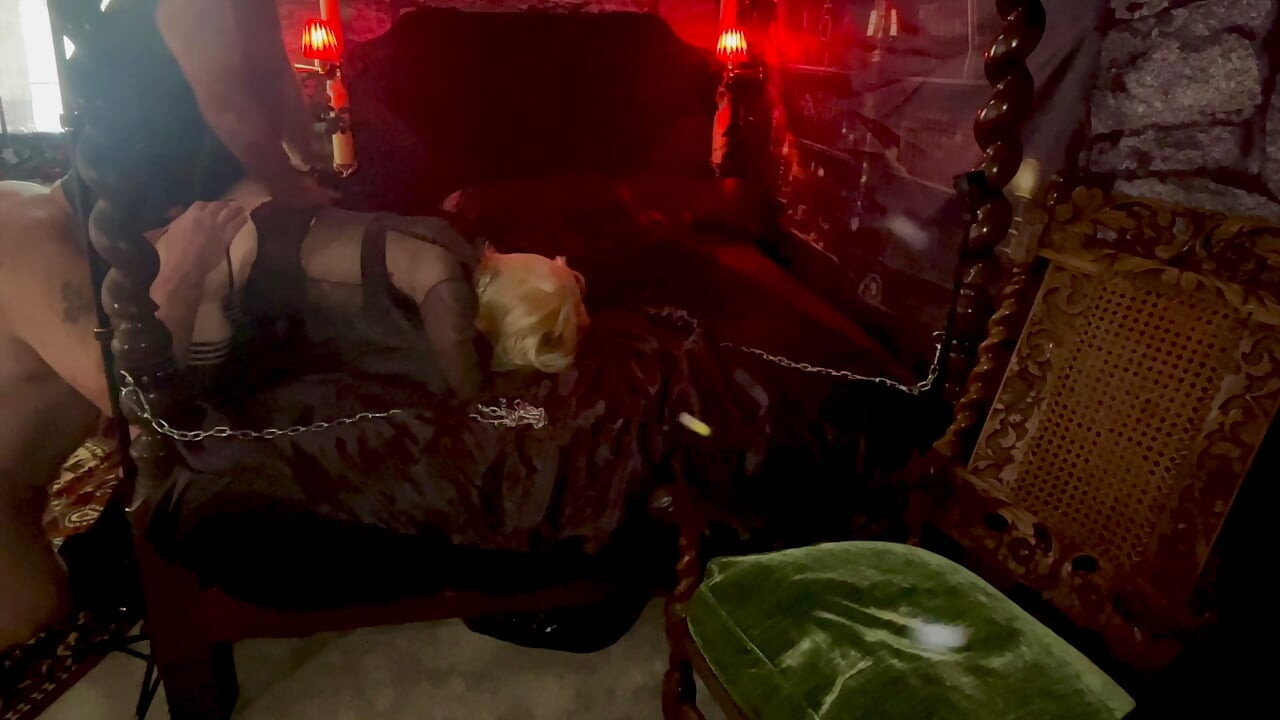 .Part 4:- Lanista Bear and Domina Satana takes Bottom Feeder and Melanie in the vampire room. For some play time. inc cream pie