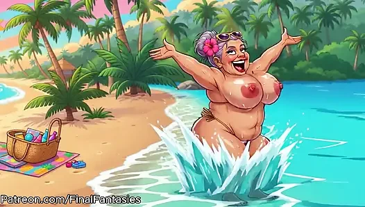Busty Granny Huge Boobs Beach Tease - New Ai Style