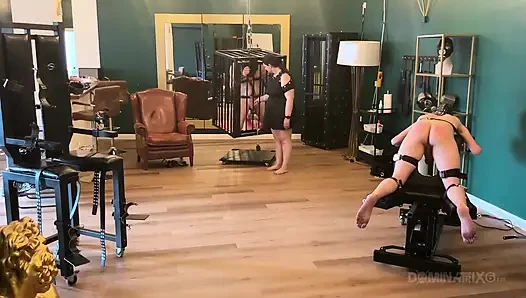 Piss Drenched Bound Slaves in Dominatrix Dungeon