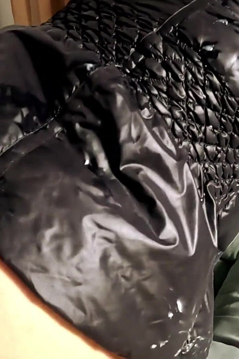 Satin Dress and Downjacket Bukkake, Fake Cum Spray and Messy Downjacket Fantasy