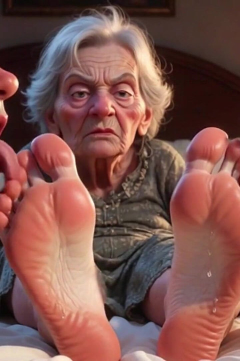 Submissive Mans Serving Old Granny's Ugly Feet - Humiliation