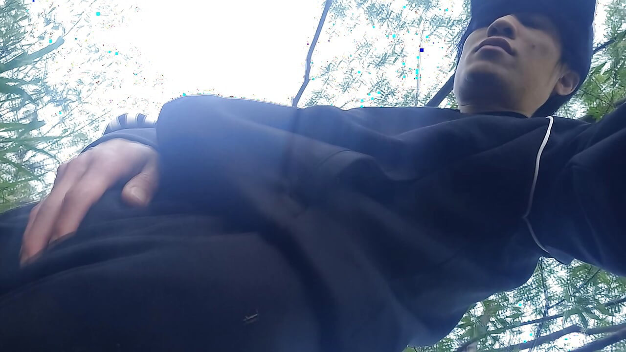 Gay boy Jon Arteen, wearing adidas tracksuit Campus sneakers, gets a hard-on outdoors, jerks off, squirts big cumshots before cl