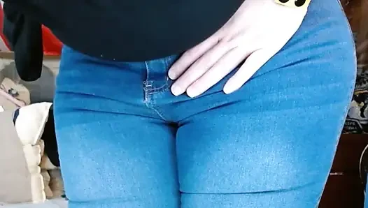 fat sissy with tits wearing and stripping out them tight jeans