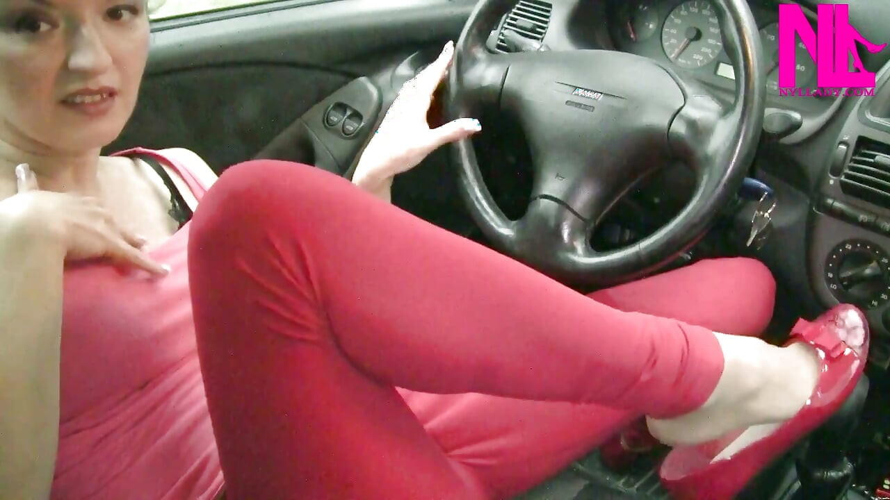 Light and Slow Pedal Pumping in Red Patent Flats and Red Trousers