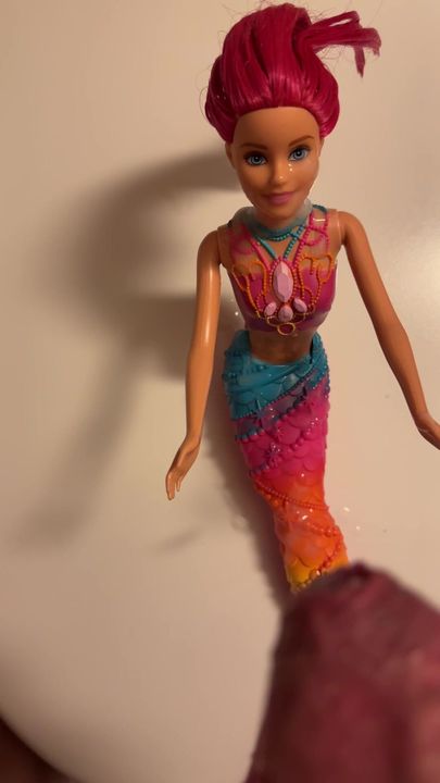 Horny Monica (Barbie Rainbow Fashion Mermaid) getting a hot load of cum!