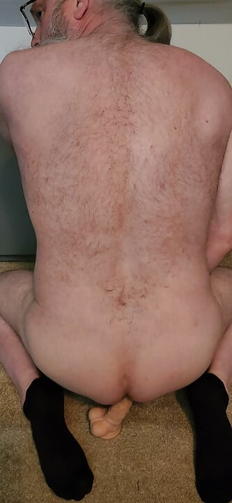 Solo masturbation, dildo fucking, and beard cum