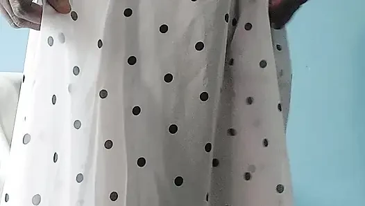 Boy masturbating wearing a Silk Seethrough Wet Pink polka dots Gawun