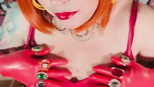 Lady In Red Is Smoking With Me...Tina Snua Smokes A Cork cigarette In Leather And Latex