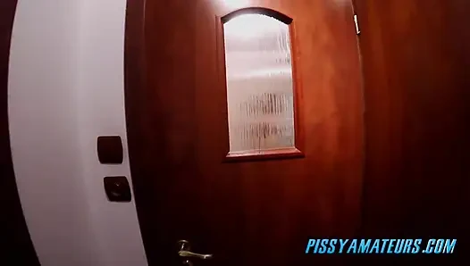 Sexy big tits girl pee in the shower