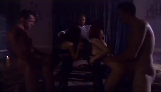 Three cocks two chicks in hardcore fucking on floor