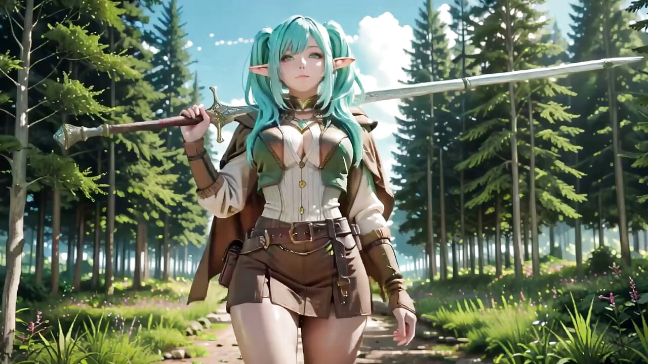 Forest Fantasy! Blue Elf Kneeling, Green Elf Teasing, Sun-dappled Magic & Wand Play, Who Gives in First?