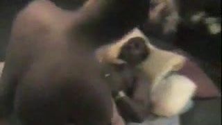 Femme amateur avec 2 grosses bites noires pendant que le mari cocu regarde