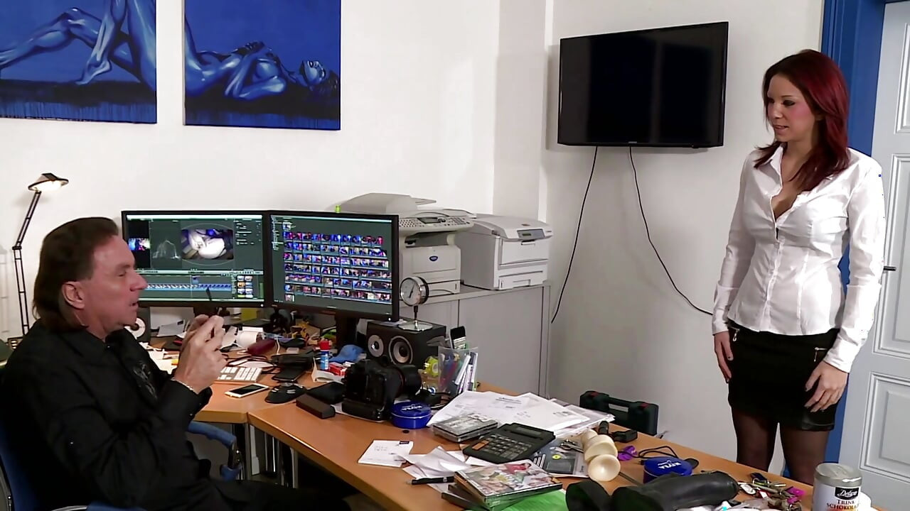 Tattooed redhead chick gets fucked hard in secretary room