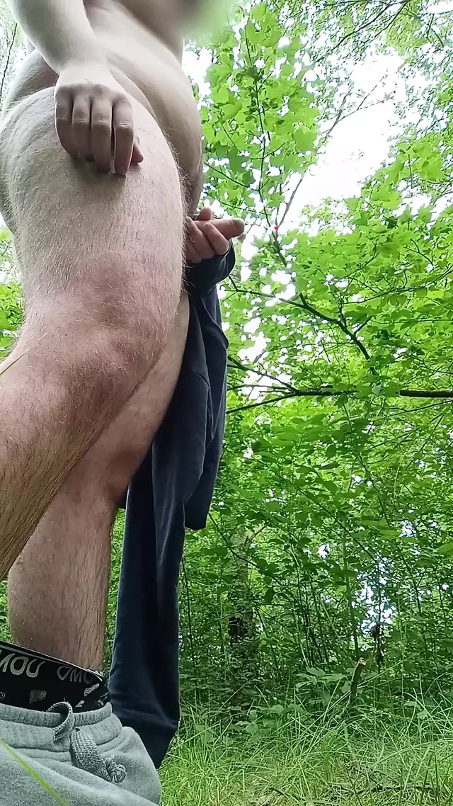 Sub daddy masturbating in the woods