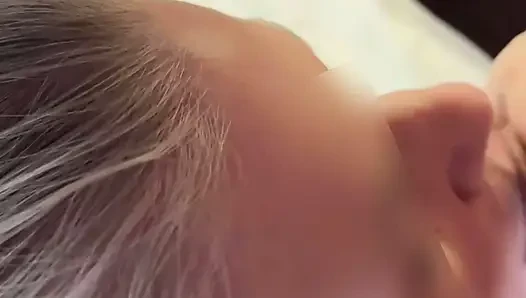 Beautiful mature wife gives head with cum on tongue