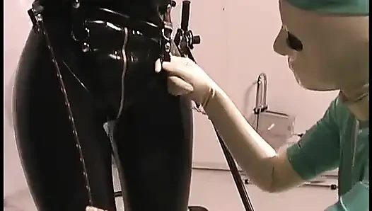 Randy chick roughed up by slut in latex