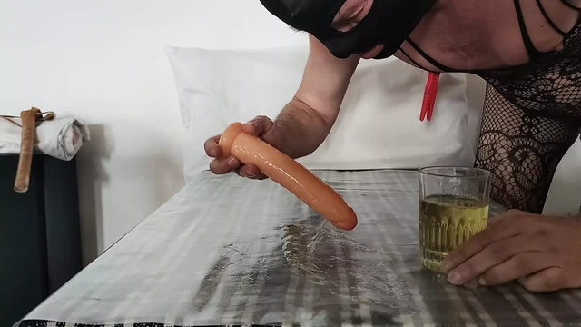 sucking dildo and piss