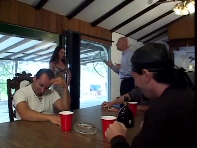 Filthy slut gets gang banged and double penetrated by a group of studs