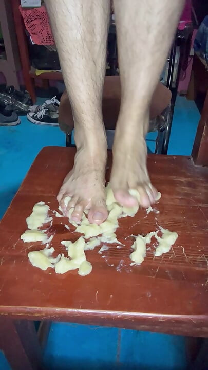 Smashing a banana with your feet