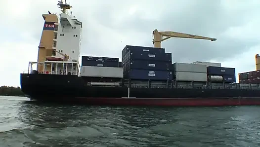 Horny lesbians touching each other on the boat