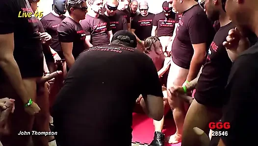 Bukkake Slut Gets Her Face Drenched by a Massive Crowd