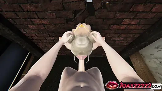 Hentai 3d: risa si cewek sange ini ngocok kontol dua tangan, sepong kontol ceroboh dan crot di dalam lubangnya