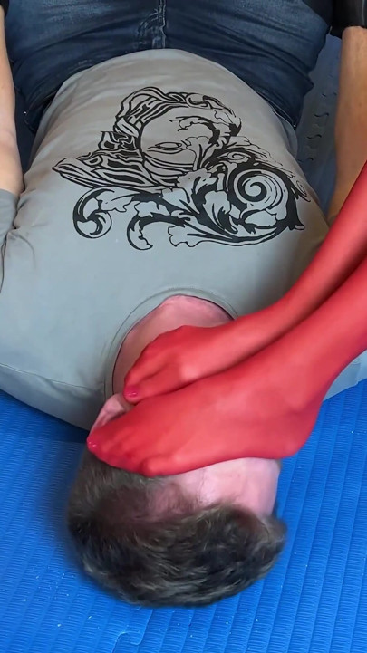 Red Pantyhose Foot Domination