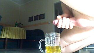 Piss in a Beer glass and wank may cock