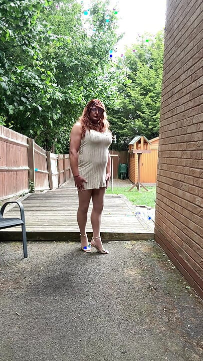 Sexy kellycd2022 in gold backless dress and seamless pantyhose and heels