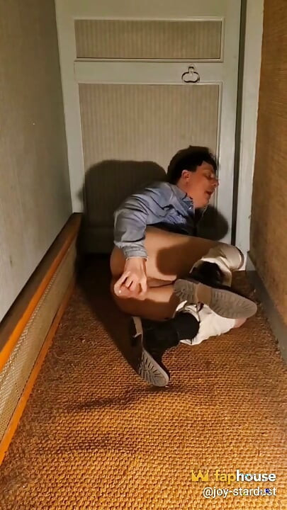 Dildo Sucking and Anal Masturbation in a Corridor