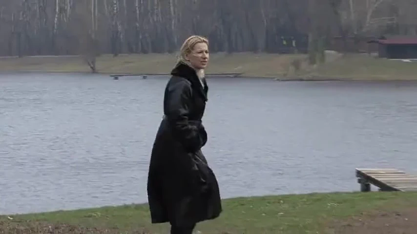 Bitch in leather pissing on a pier