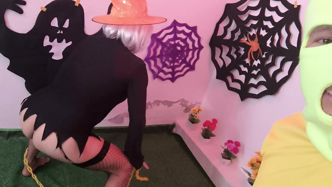 A 30-year-old witch enjoying sex on Halloween at a solitary party
