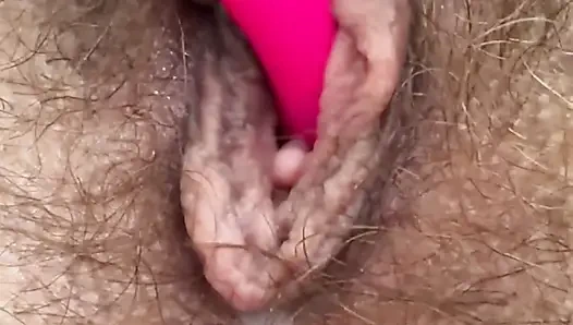My wife wet pussy, closeup hairy cunt