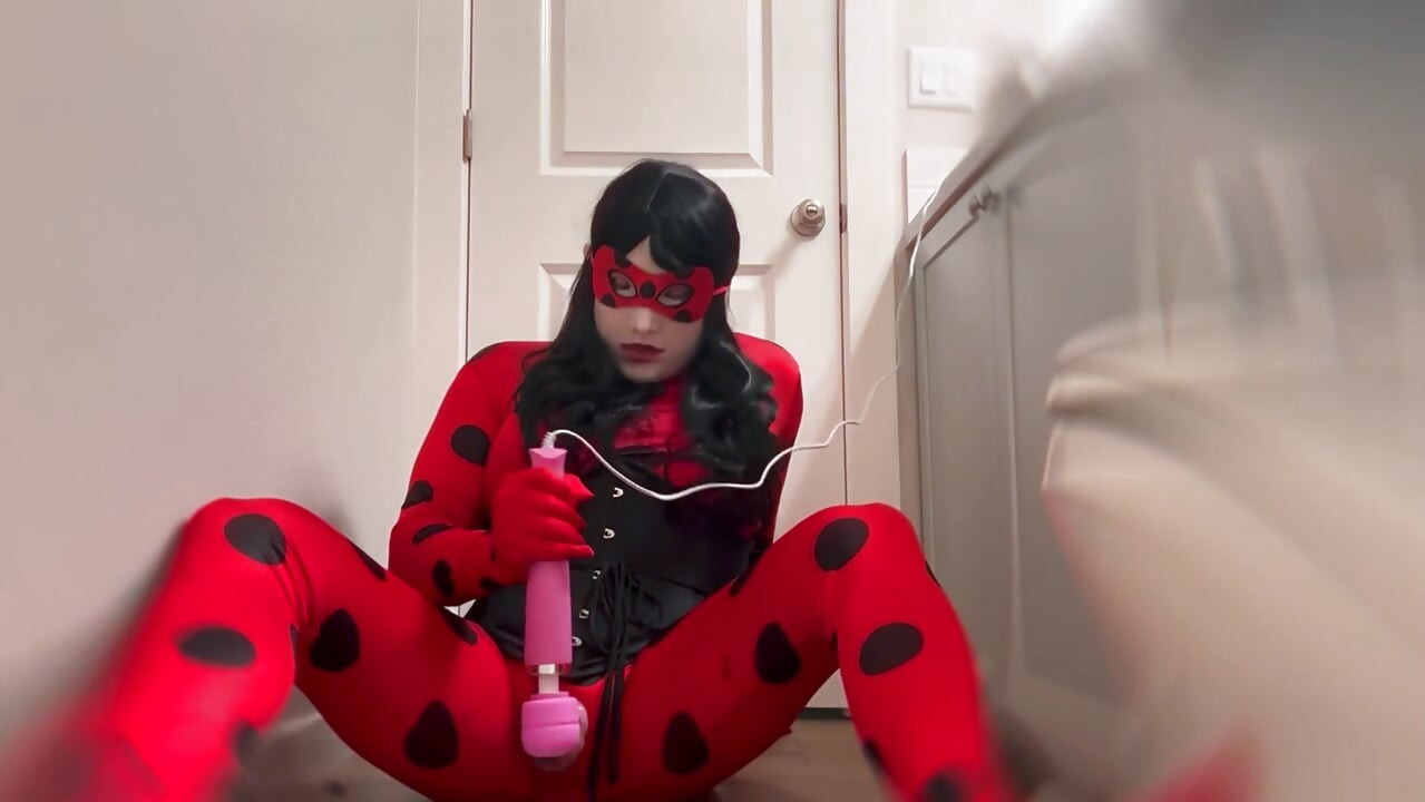 Sissy heroine caught and made to cum in chastity