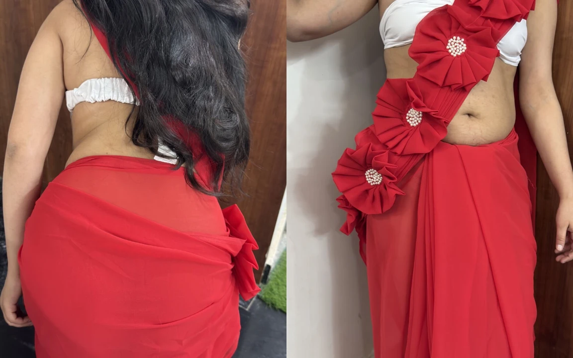 看到妈妈的红色纱丽服, 我的勃起与继母发生性关系