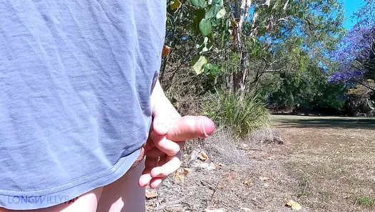 Out for a long walk with my cock flopping around out of my shorts